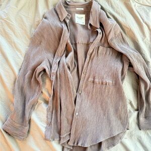 Abercrombie & Fitch Textured Taupe Button Down Shirt